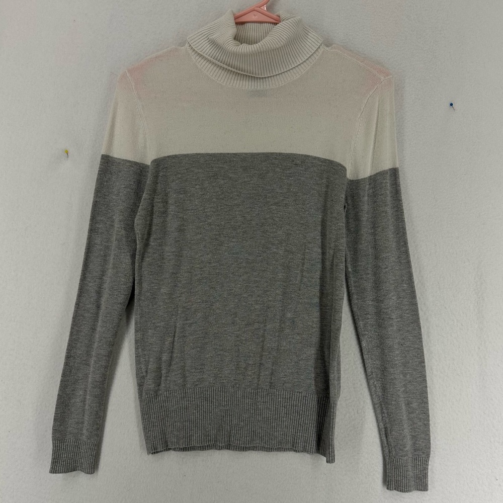 Ann Taylor ColorBlock Turtleneck Sweater Womens Small White/Grey